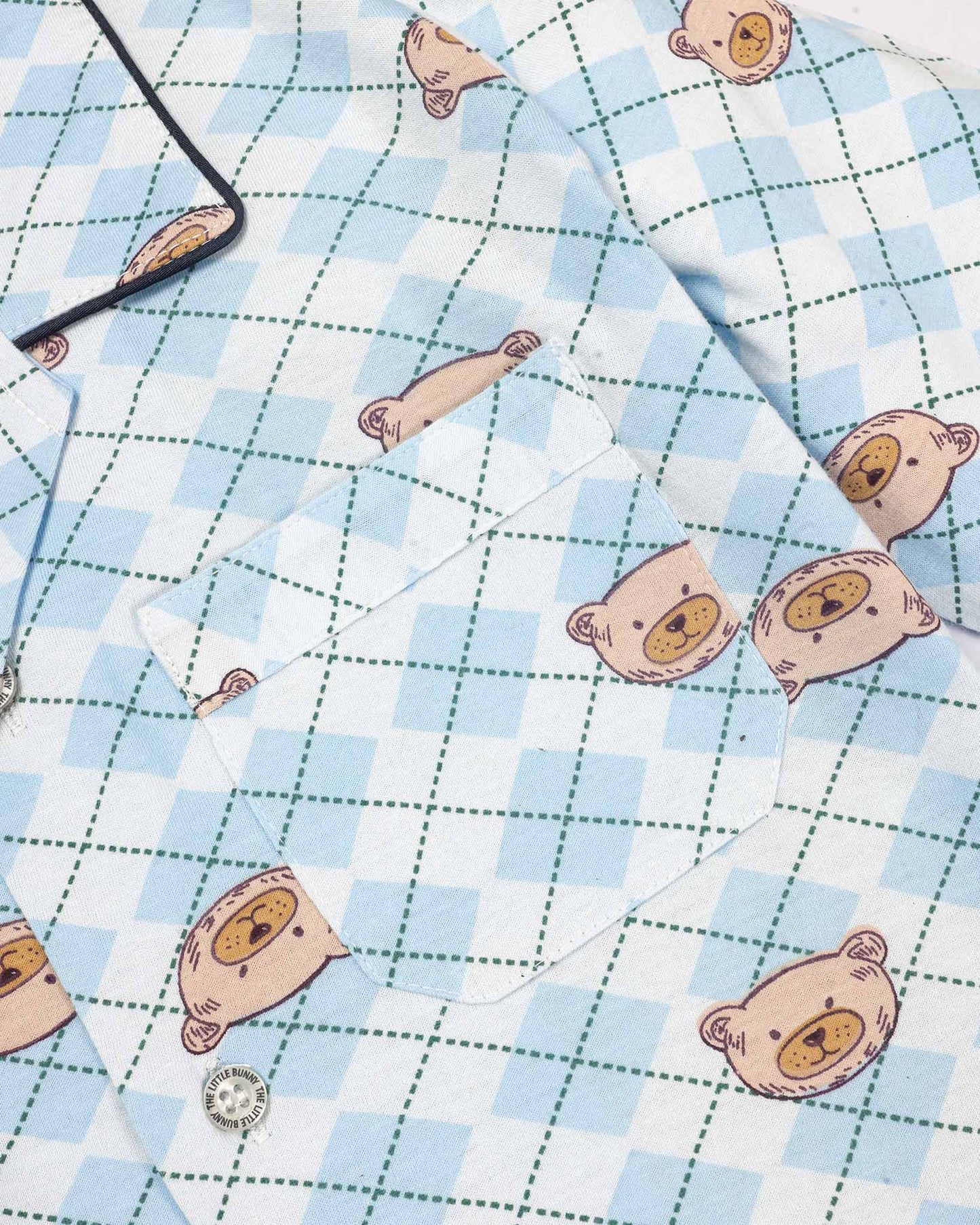 BEAR CHECK PRINTED HOSIERY NIGHT SUIT