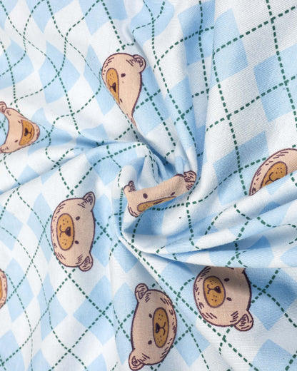 BEAR CHECK PRINTED HOSIERY NIGHT SUIT