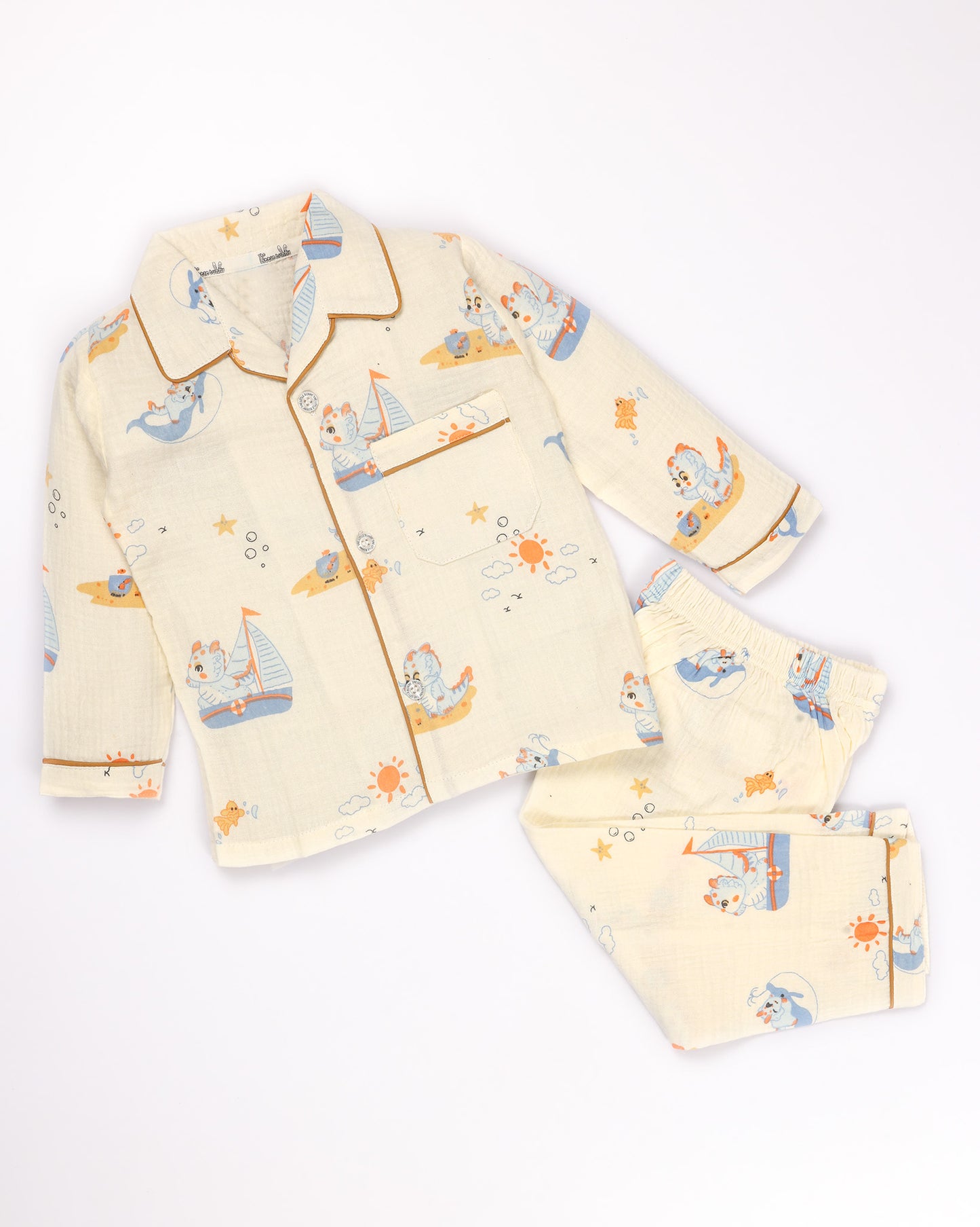 Sea Adventure Printed Crinkled Muslin Night Suit