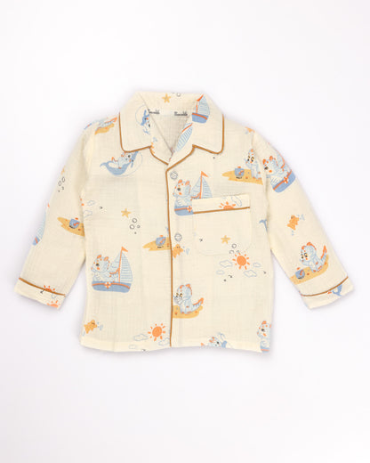 Sea Adventure Printed Crinkled Muslin Night Suit