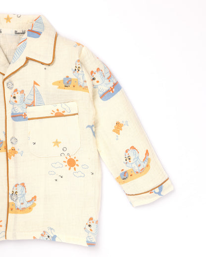 Sea Adventure Printed Crinkled Muslin Night Suit