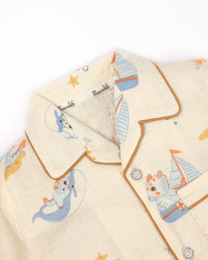 Sea Adventure Printed Crinkled Muslin Night Suit