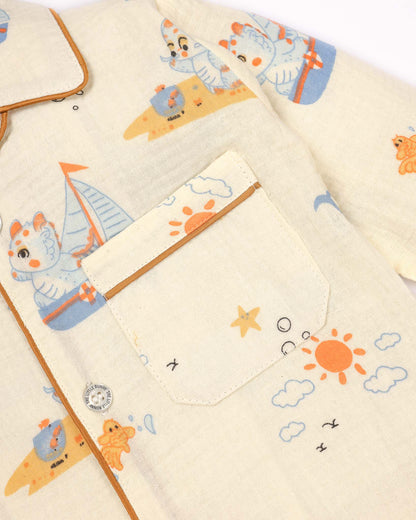 Sea Adventure Printed Crinkled Muslin Night Suit