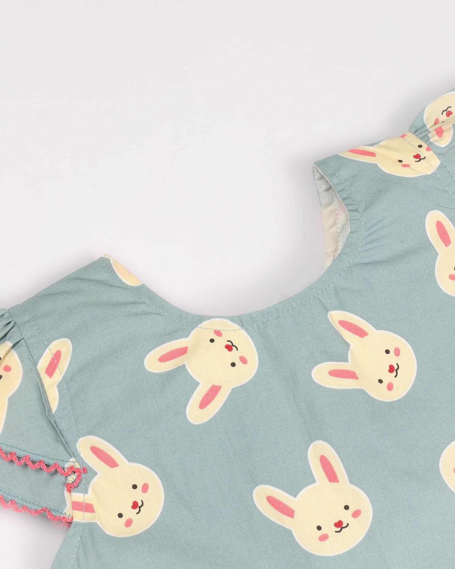 Bunny Print Frock Dress with Flower Detail