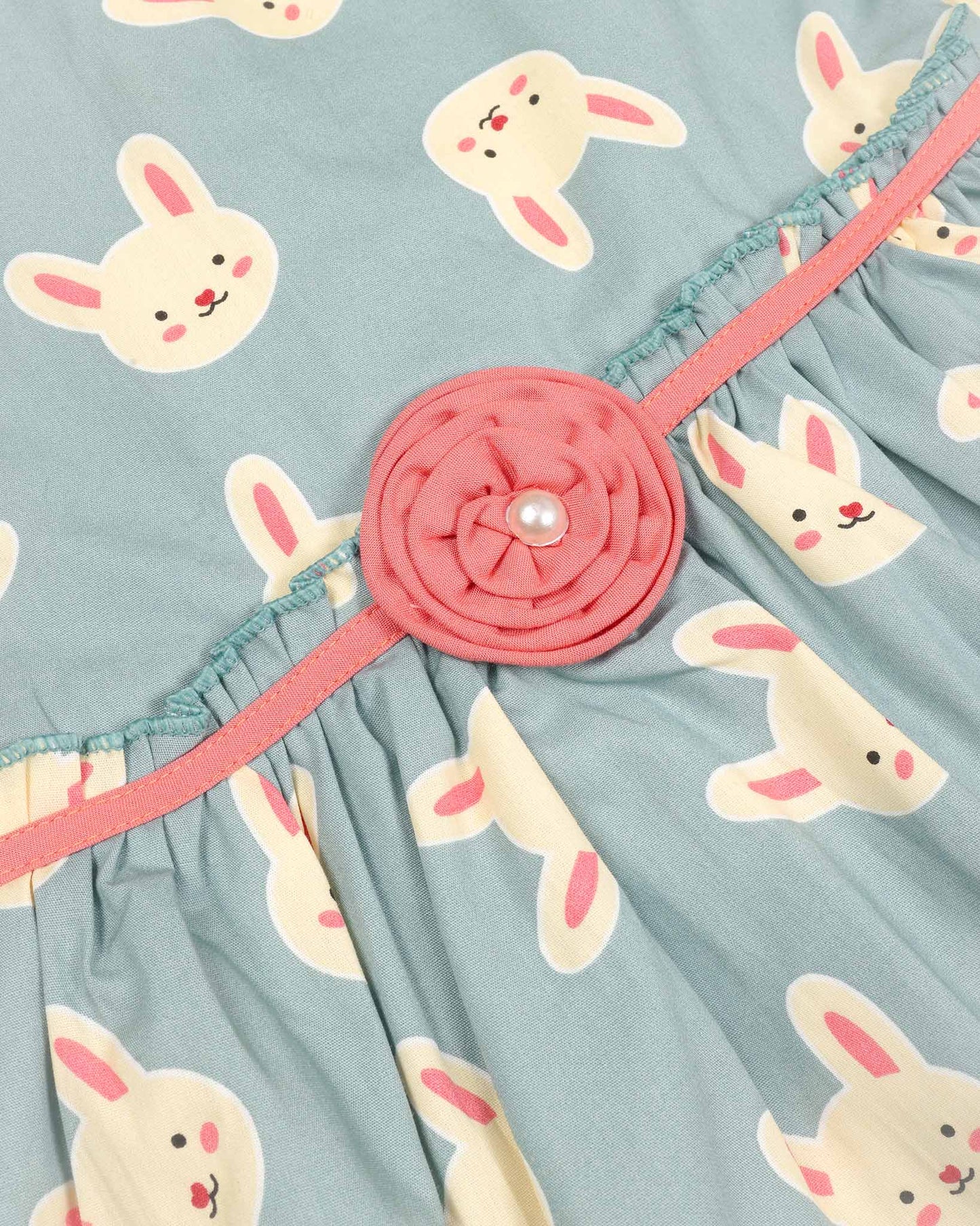Bunny Print Frock Dress with Flower Detail
