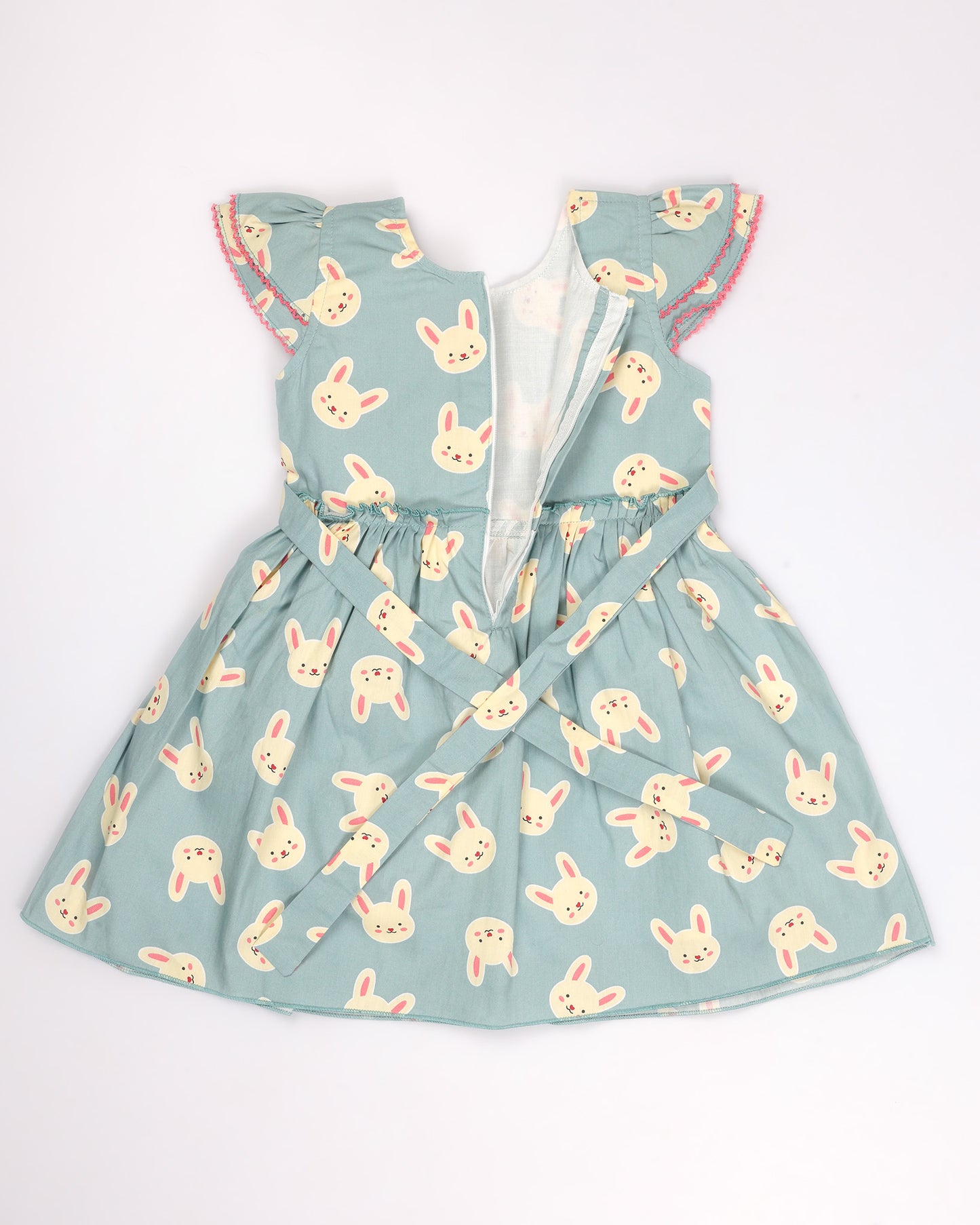 Bunny Print Frock Dress with Flower Detail