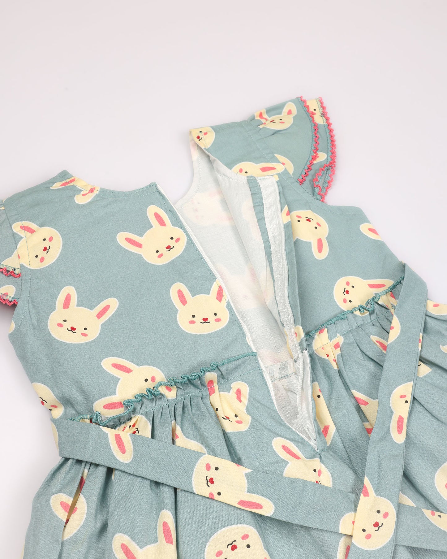 Bunny Print Frock Dress with Flower Detail