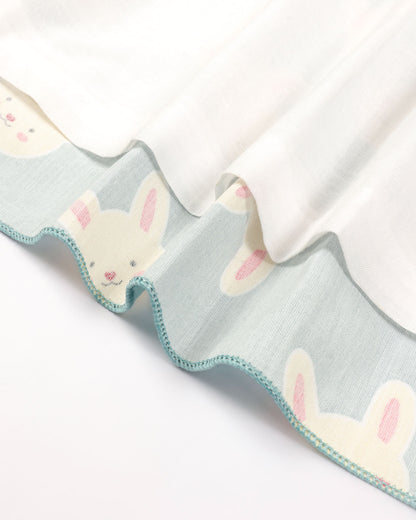 Bunny Print Frock Dress with Flower Detail