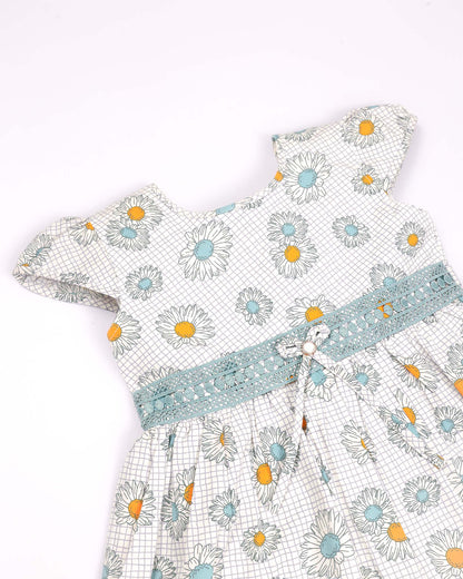 Flower Check Print Frock Dress with Belt Detai