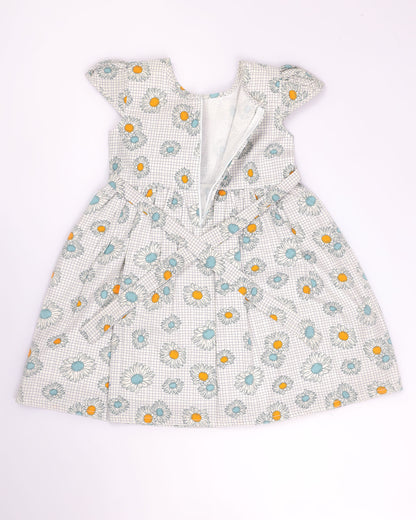 Flower Check Print Frock Dress with Belt Detai
