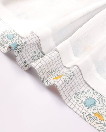 Flower Check Print Frock Dress with Belt Detai