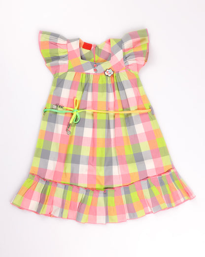 Colorful Check Frock Dress with Drawstring Detail