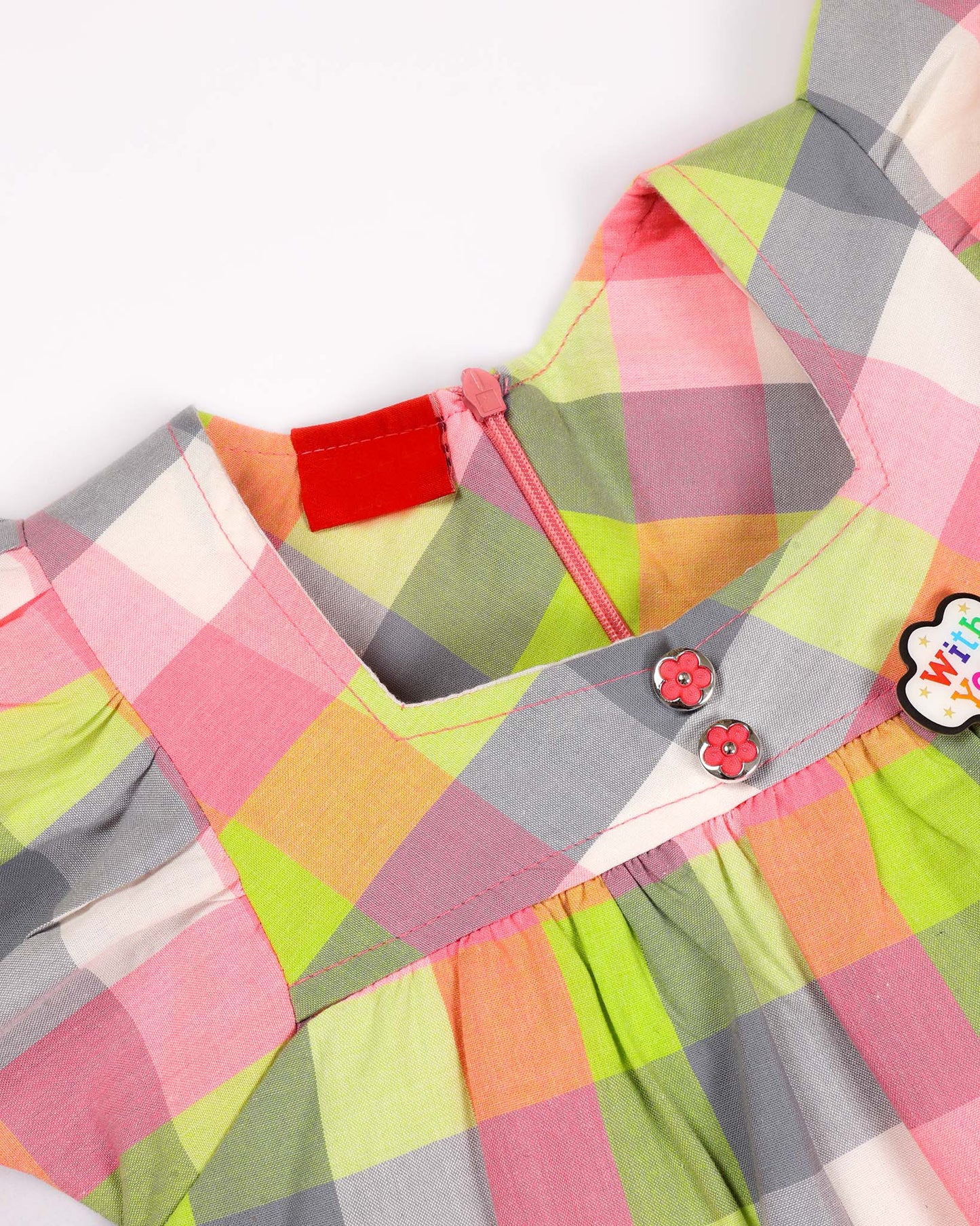Colorful Check Frock Dress with Drawstring Detail