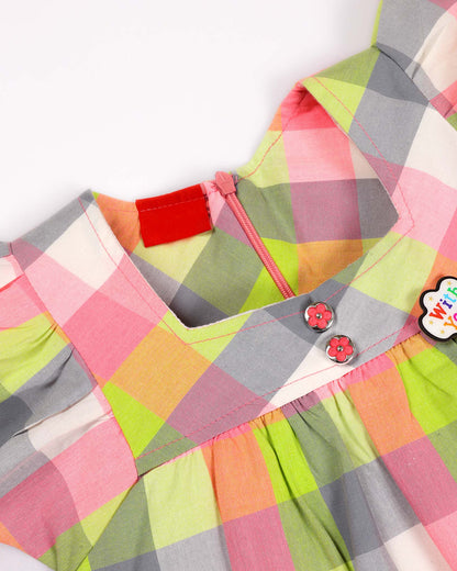 Colorful Check Frock Dress with Drawstring Detail
