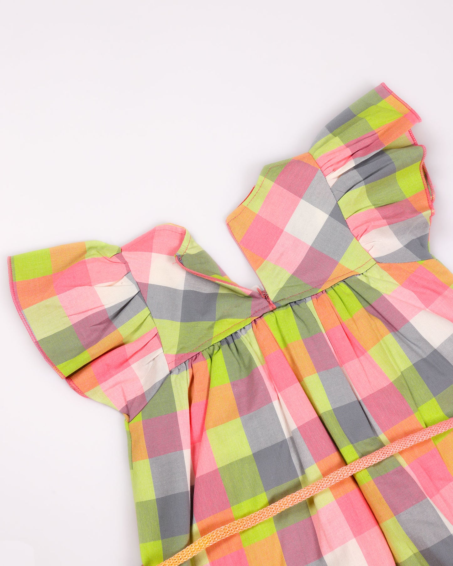 Colorful Check Frock Dress with Drawstring Detail