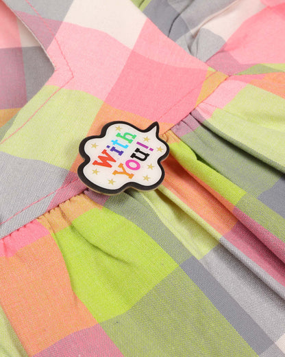 Colorful Check Frock Dress with Drawstring Detail