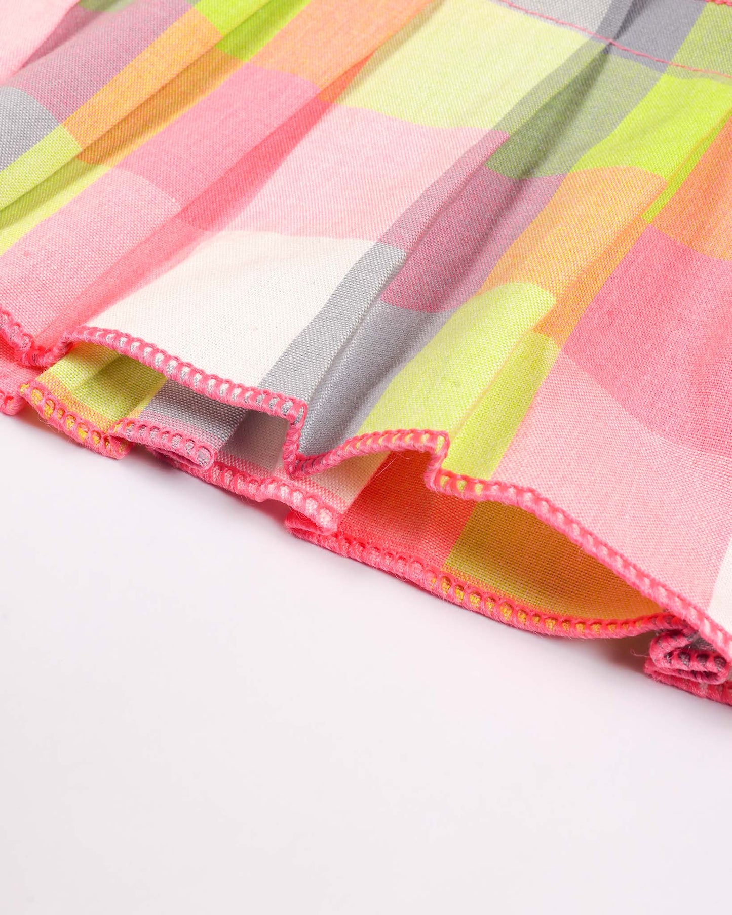 Colorful Check Frock Dress with Drawstring Detail