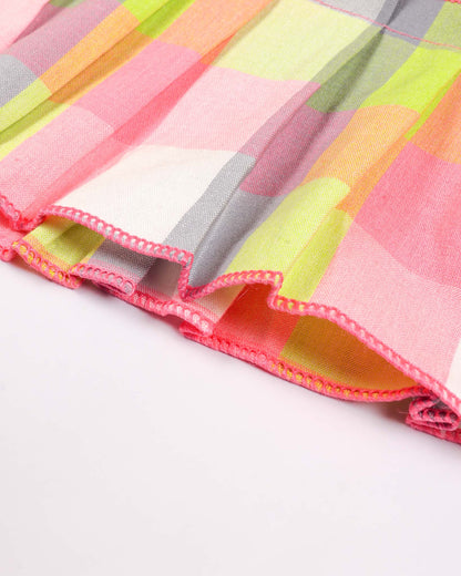 Colorful Check Frock Dress with Drawstring Detail