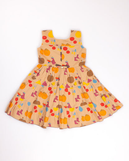 Garden Fruit Print Tiered Frock Dress