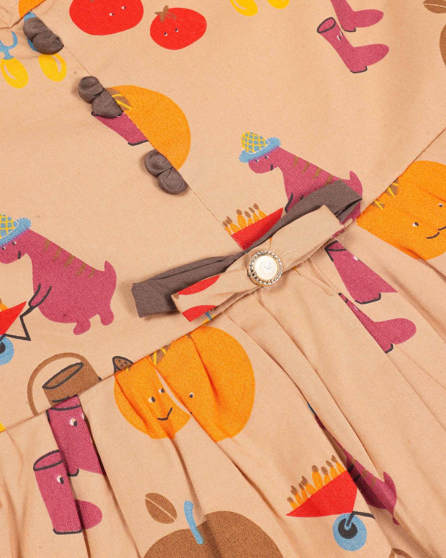 Garden Fruit Print Tiered Frock Dress