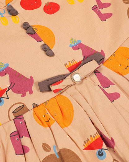 Garden Fruit Print Tiered Frock Dress