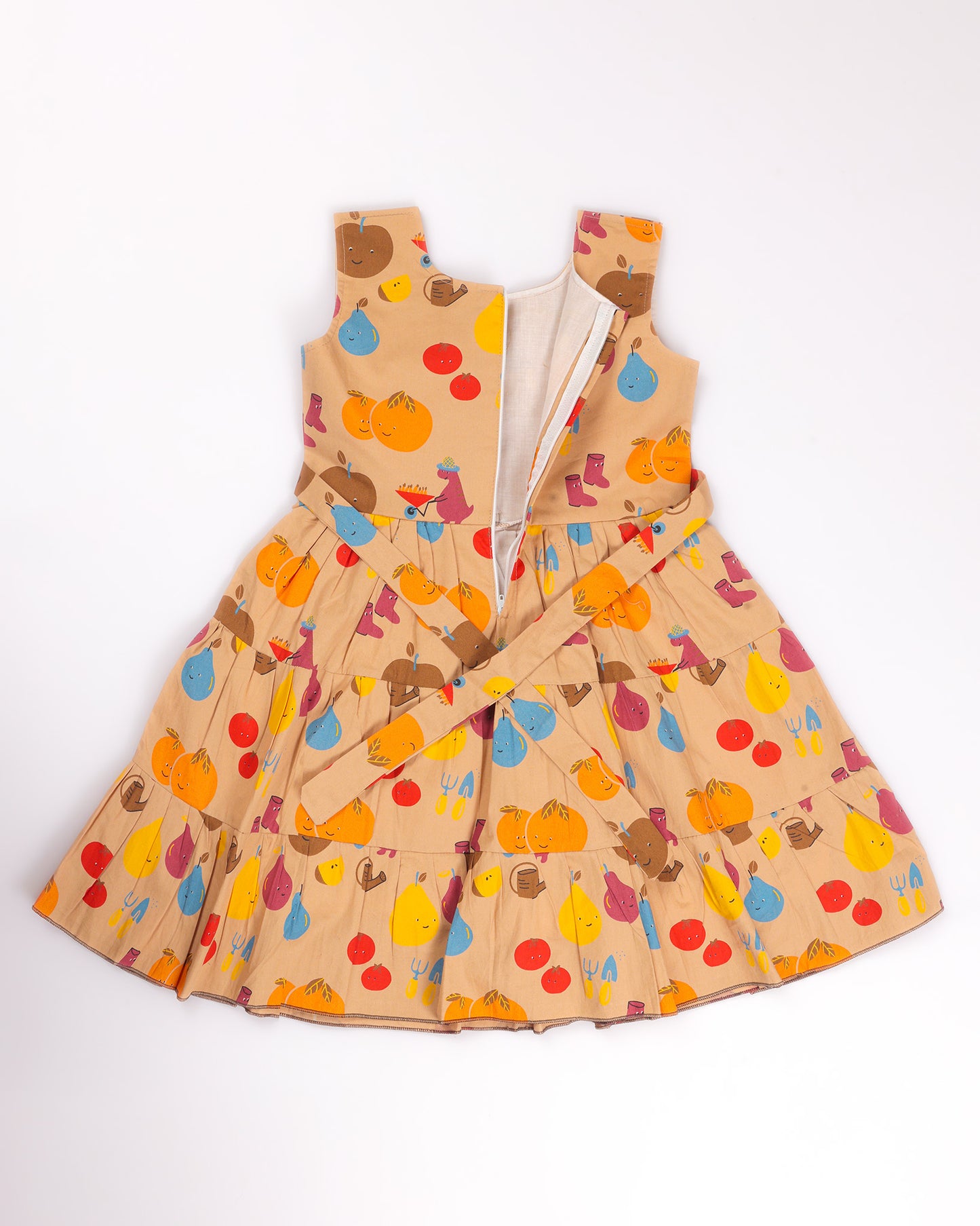Garden Fruit Print Tiered Frock Dress
