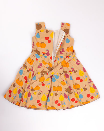 Garden Fruit Print Tiered Frock Dress