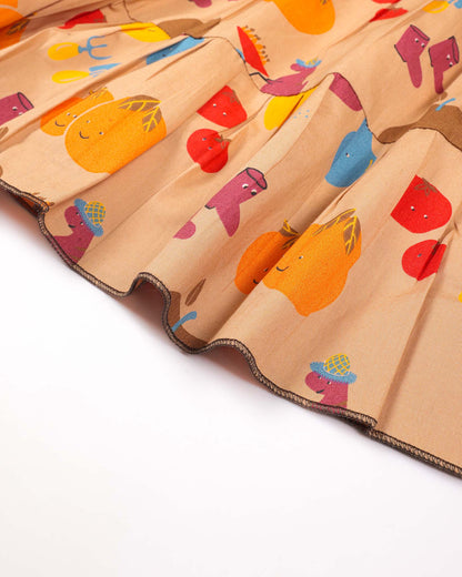 Garden Fruit Print Tiered Frock Dress