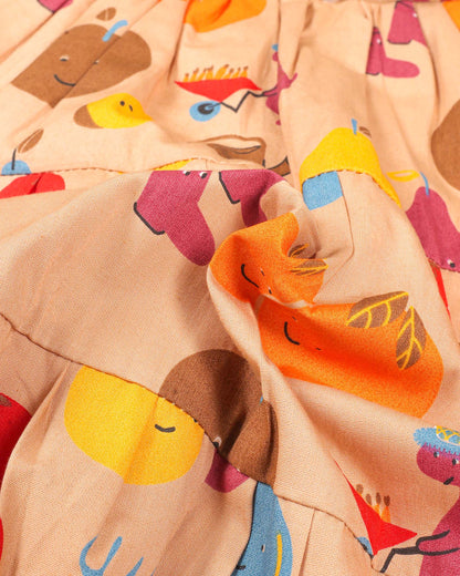 Garden Fruit Print Tiered Frock Dress