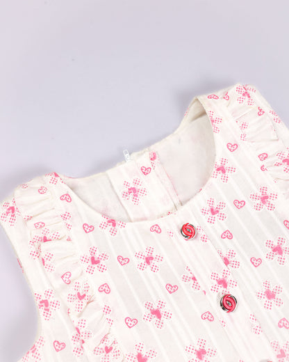 Flower Embroidered Frock Dress with Belt Detail