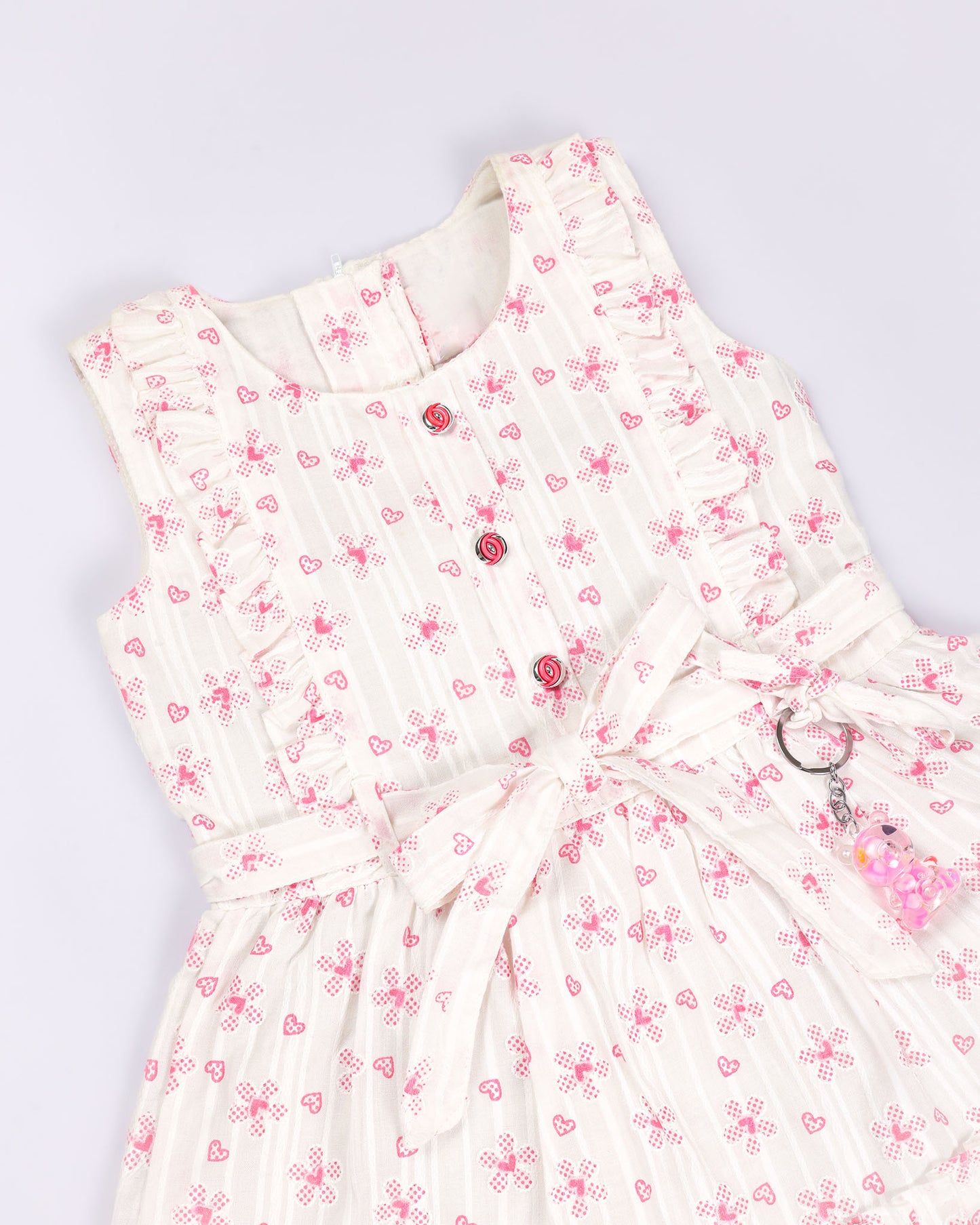 Flower Embroidered Frock Dress with Belt Detail