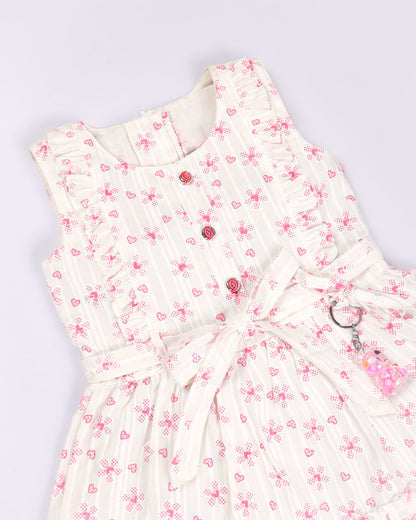 Flower Embroidered Frock Dress with Belt Detail