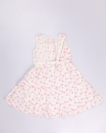 Flower Embroidered Frock Dress with Belt Detail