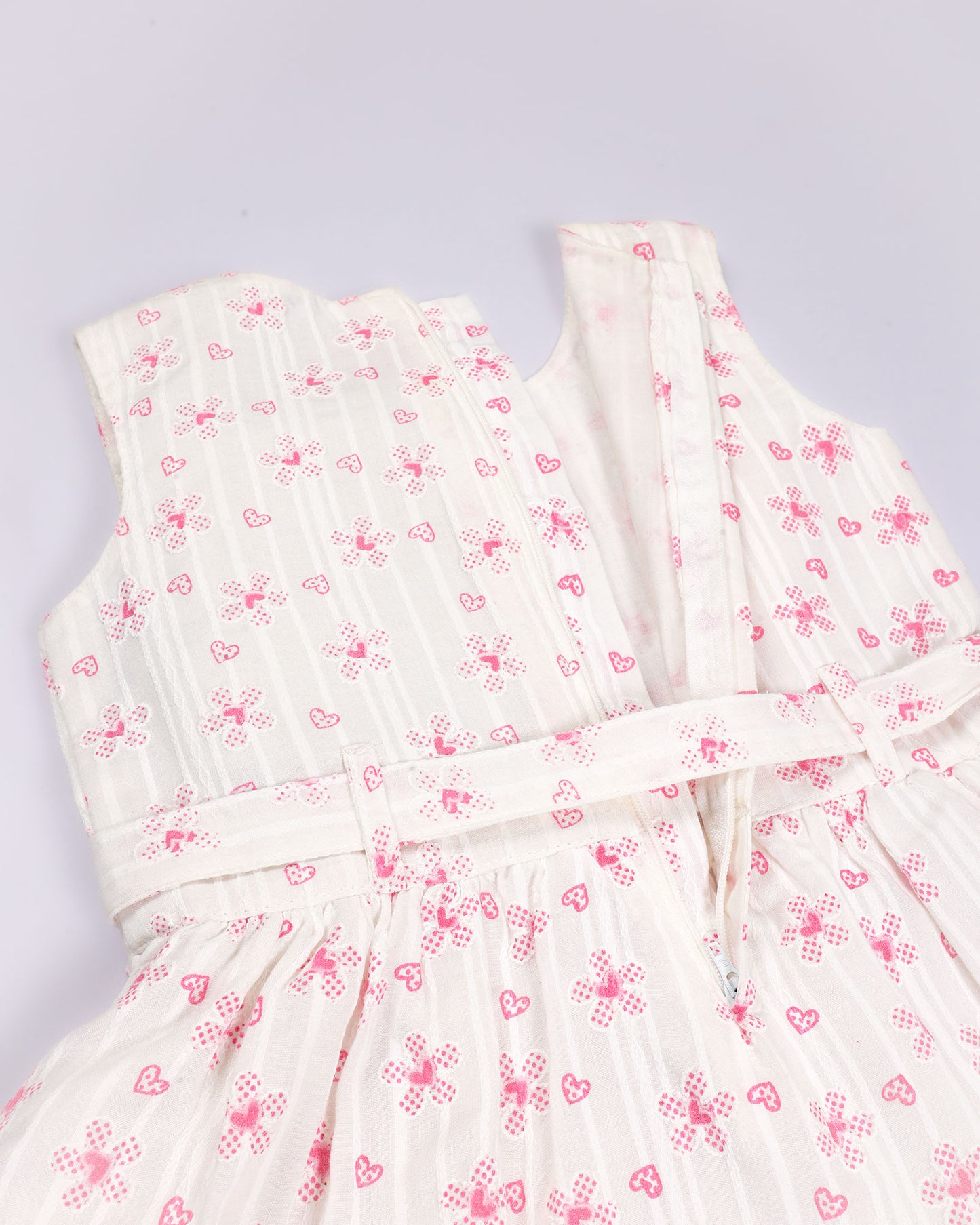 Flower Embroidered Frock Dress with Belt Detail
