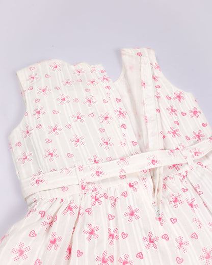 Flower Embroidered Frock Dress with Belt Detail