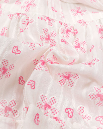 Flower Embroidered Frock Dress with Belt Detail