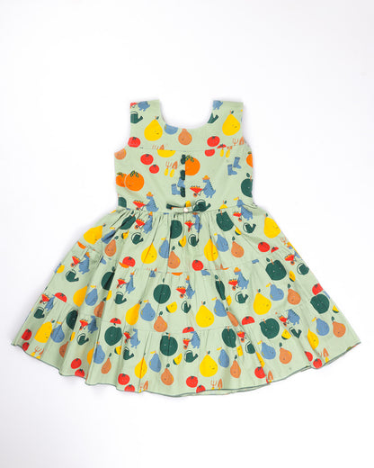 Garden Fruit Print Tiered Frock Dress