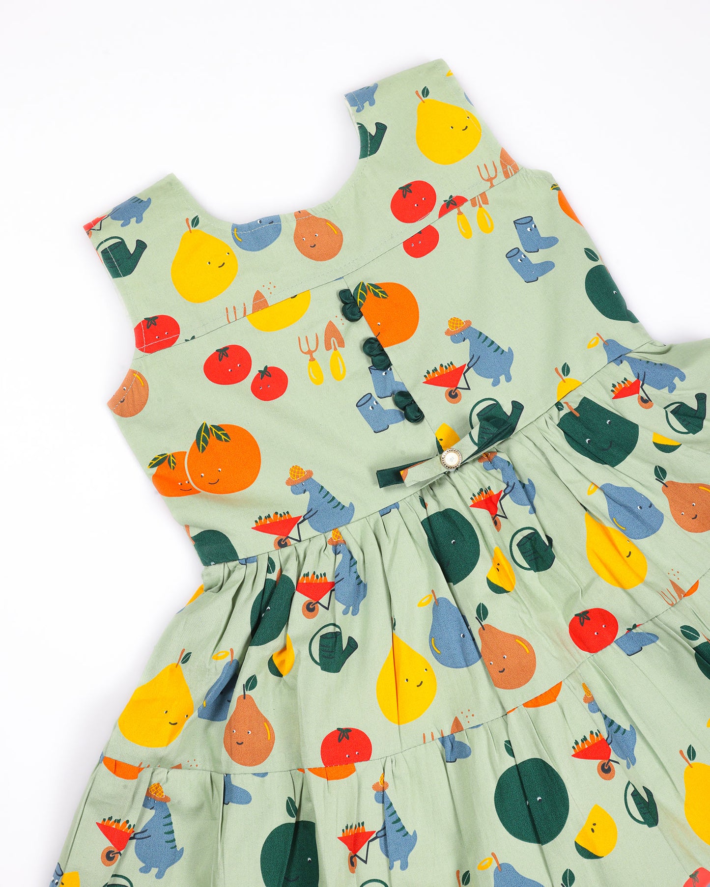 Garden Fruit Print Tiered Frock Dress