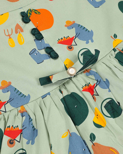 Garden Fruit Print Tiered Frock Dress