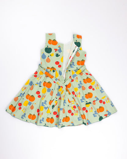 Garden Fruit Print Tiered Frock Dress