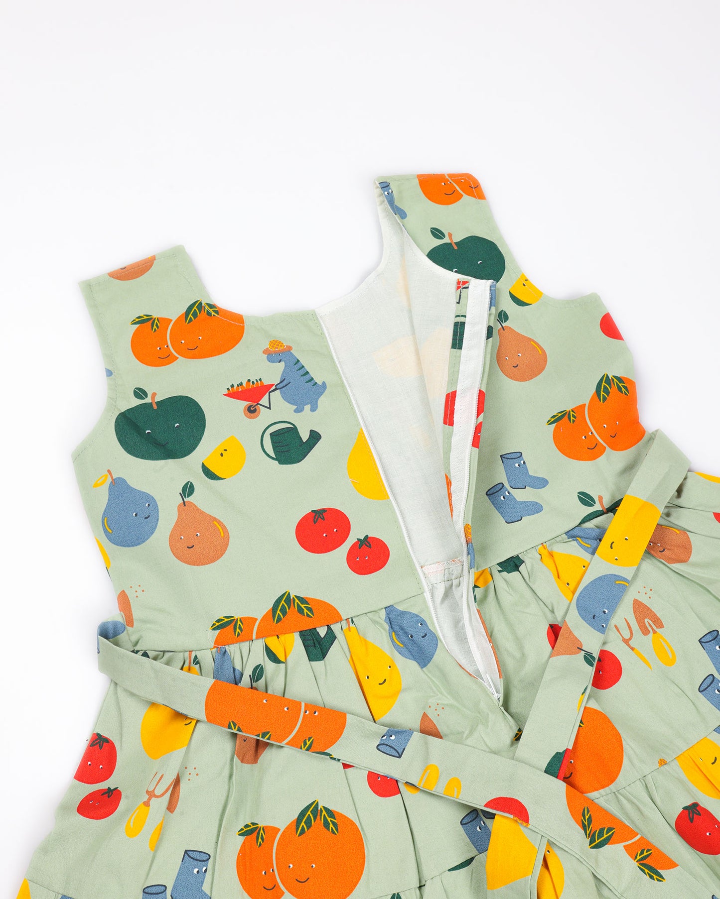 Garden Fruit Print Tiered Frock Dress