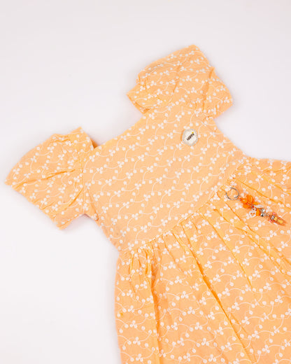 Embroidered Frock Dress with Puff Sleeves