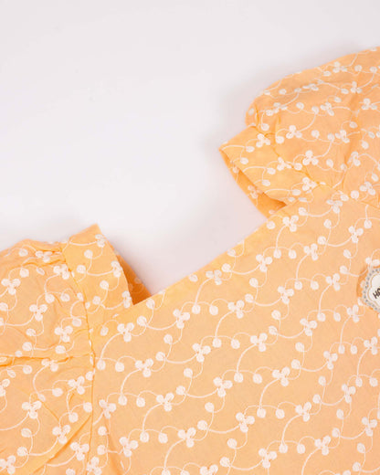 Embroidered Frock Dress with Puff Sleeves