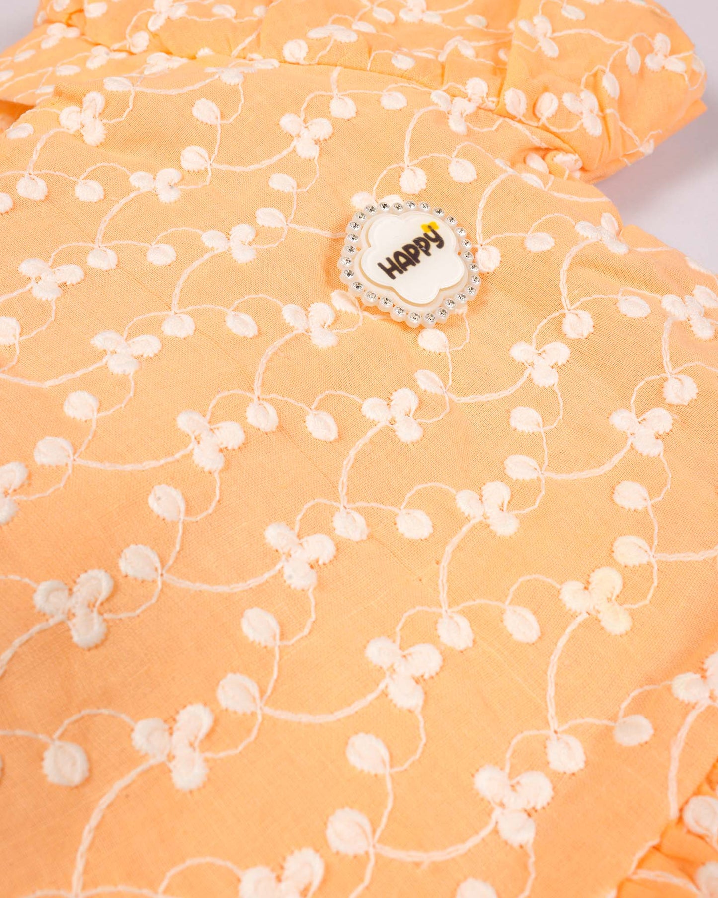 Embroidered Frock Dress with Puff Sleeves