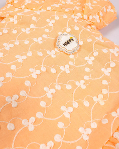 Embroidered Frock Dress with Puff Sleeves