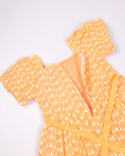 Embroidered Frock Dress with Puff Sleeves