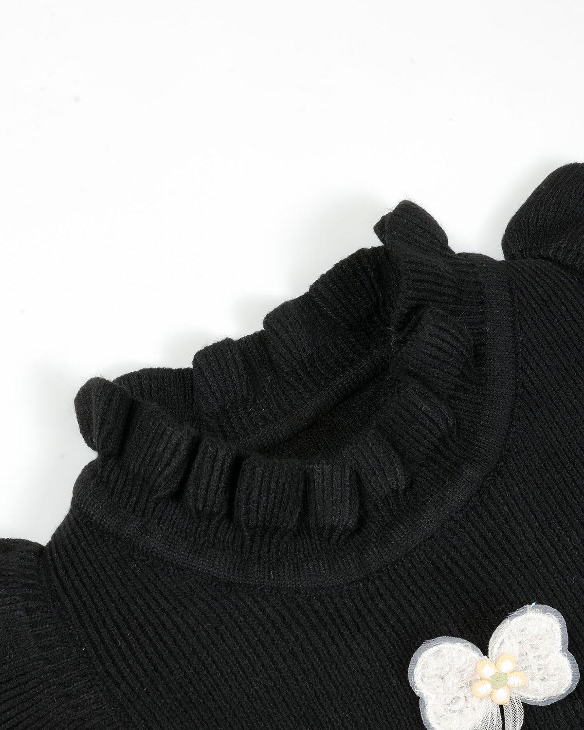 Ruffled Collar Ribbed Sweater Frock Dress
