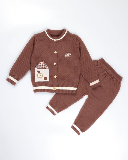 Front-Open Honeycomb Sweater Co-Ord With Pocket Detail