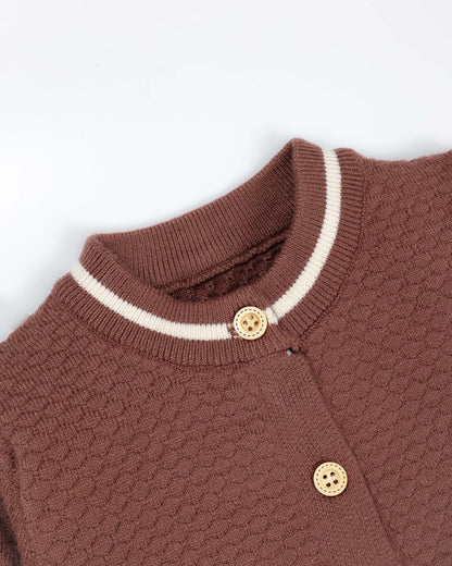Front-Open Honeycomb Sweater Co-Ord With Pocket Detail