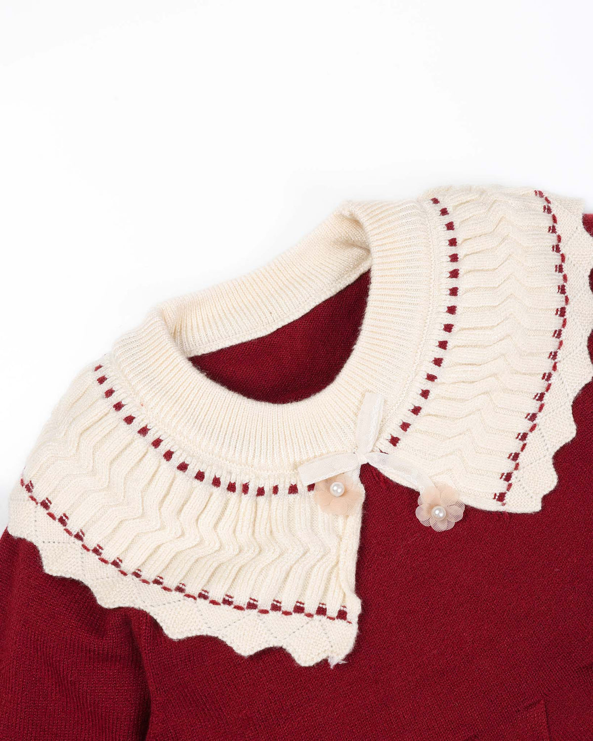 Peter Pan Textured Contrasting Collar Sweater Frock Dress